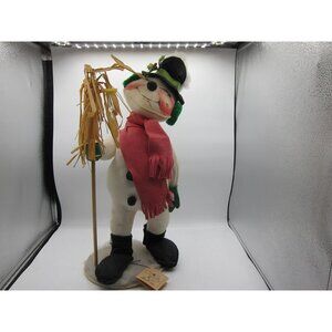 Annalee Mobilitee Dolls Handcrafted Snowman With Top Hat & Scarf Holding Straw B